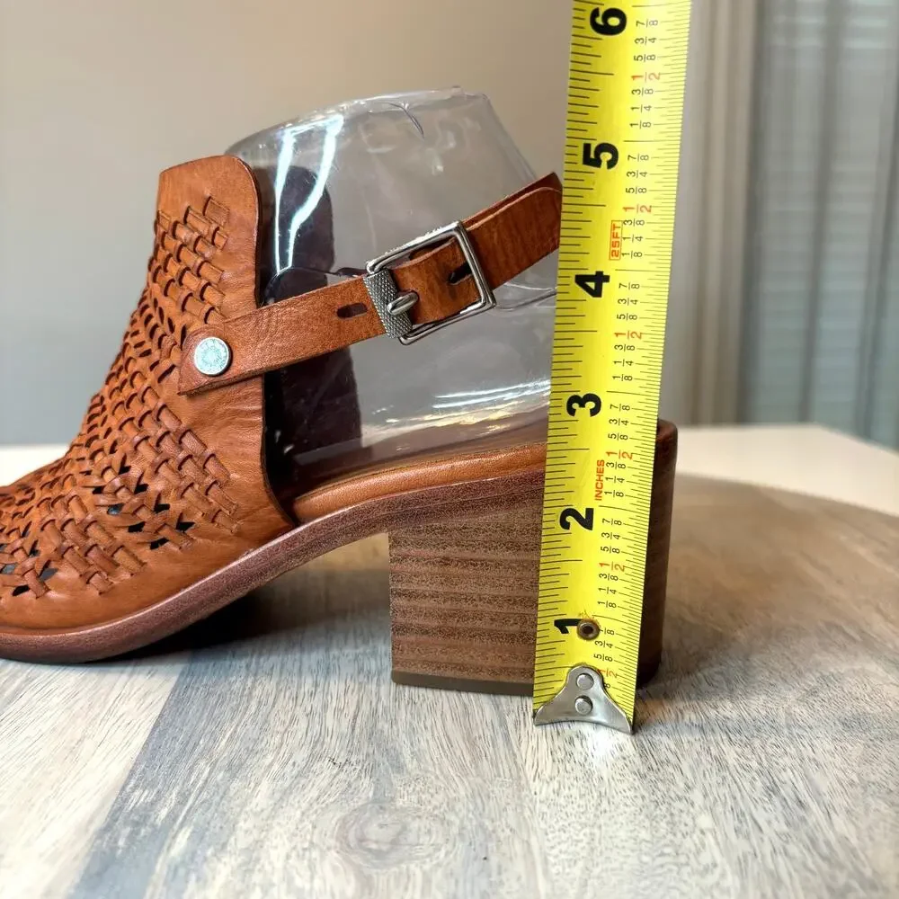 Rag & Bone Wyatt Willow Woven Leather Peep Toe Slingback Heels Brown Size 8 Boho - Picture 15 of 15